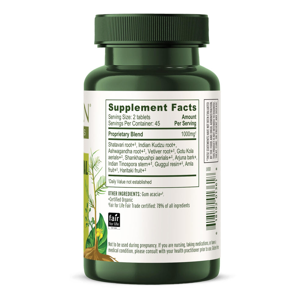 Banyan Botanicals Natural Transition closeup of tablets signaling sustained energy.