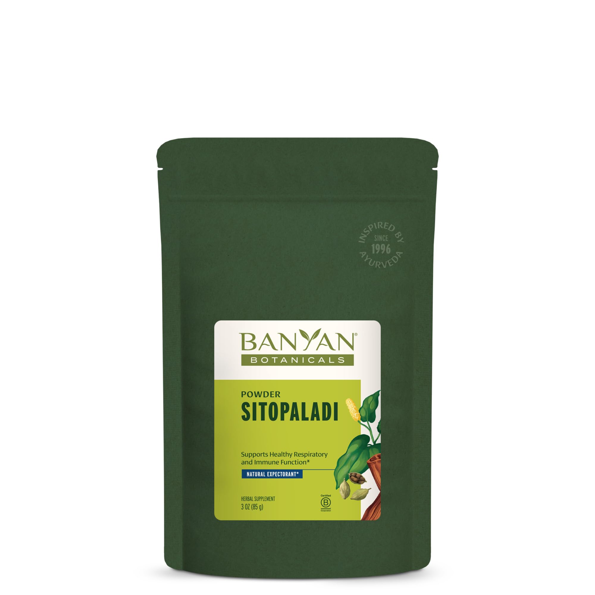Banyan Botanicals Sitopaladi powder packaging for respiratory support