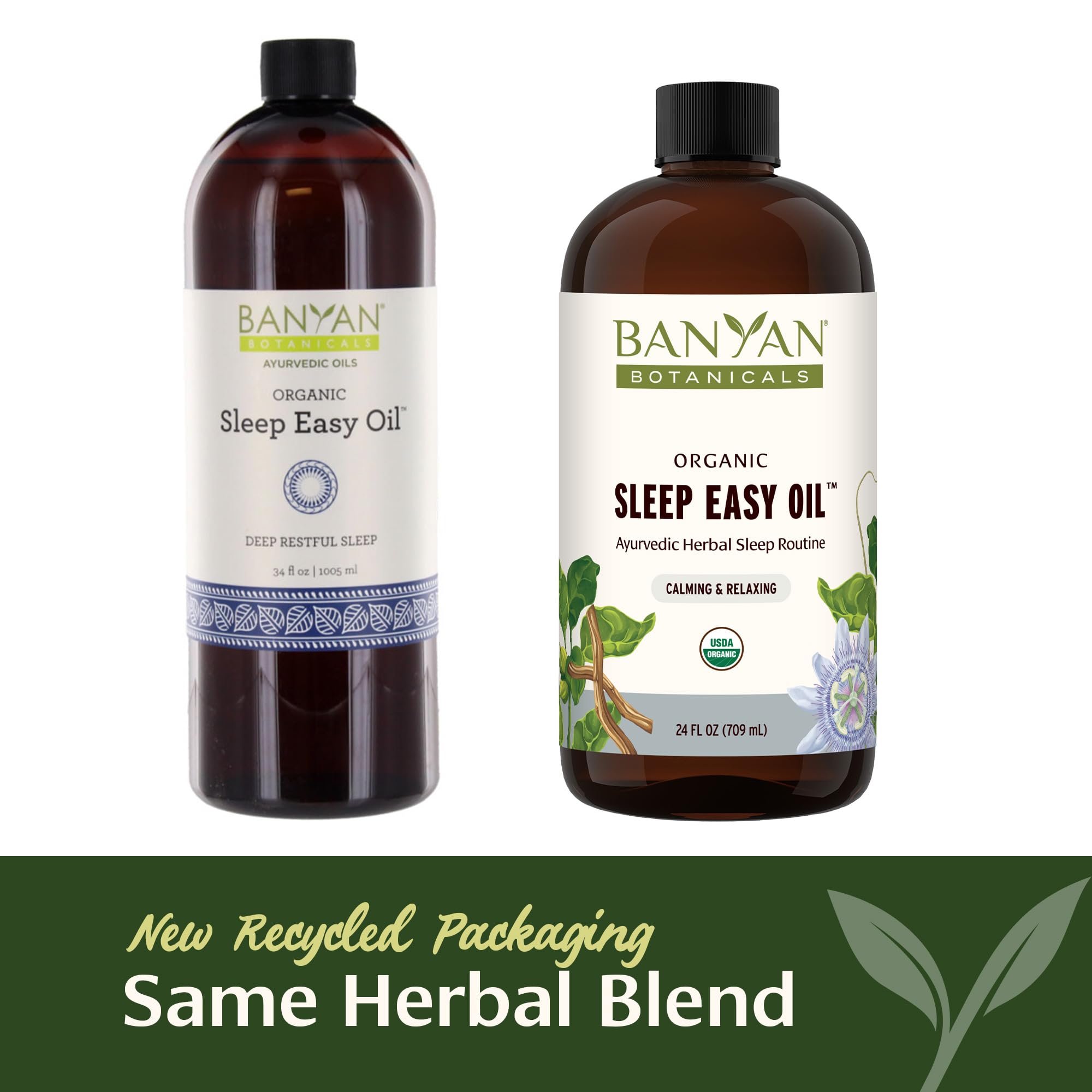 Banyan Botanicals Sleep Easy Oil in hand for massage to unwind after a long day