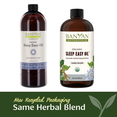 Banyan Botanicals Sleep Easy Oil in hand for massage to unwind after a long day