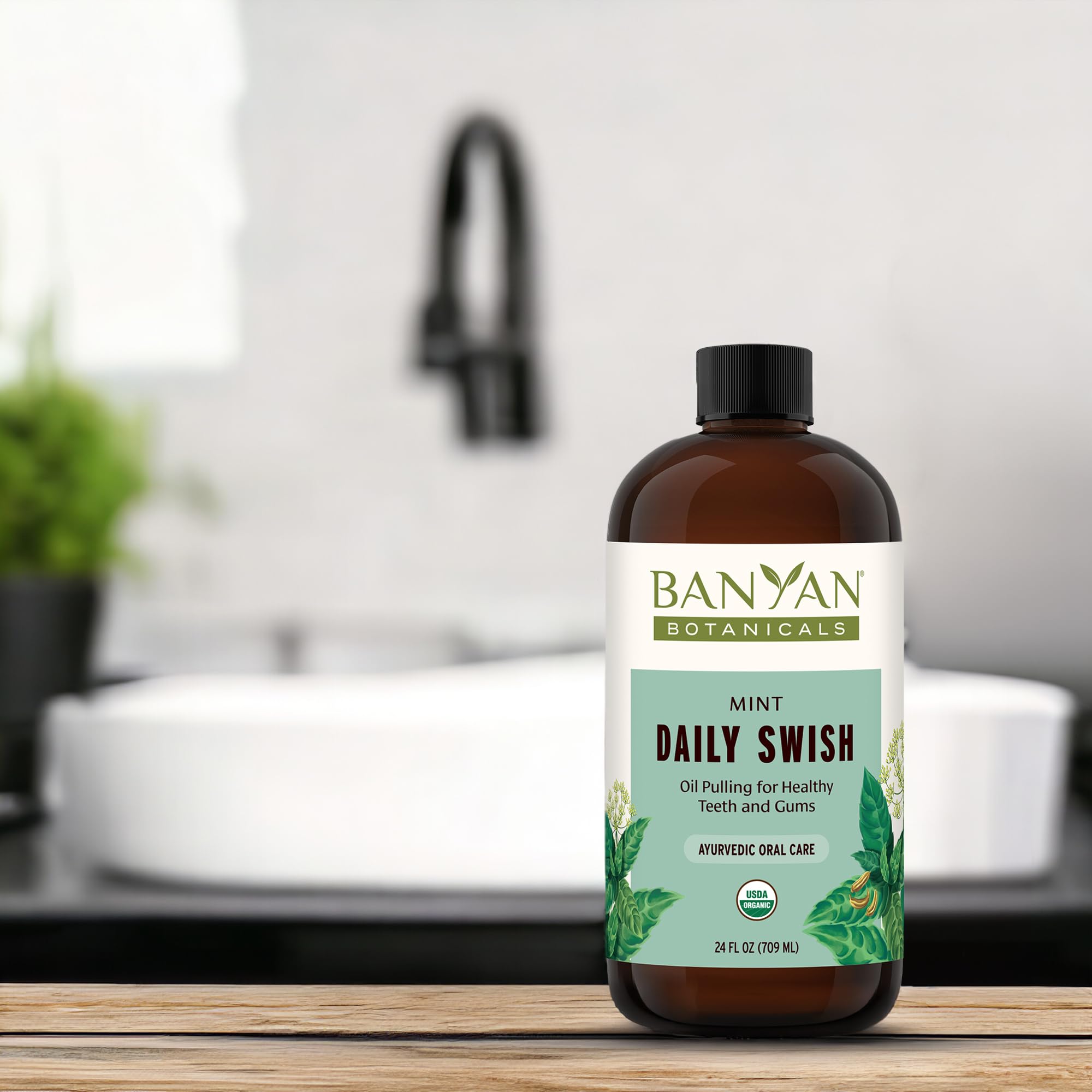Banyan Botanicals third-party tested seal on packaging reinforces safety and quality.