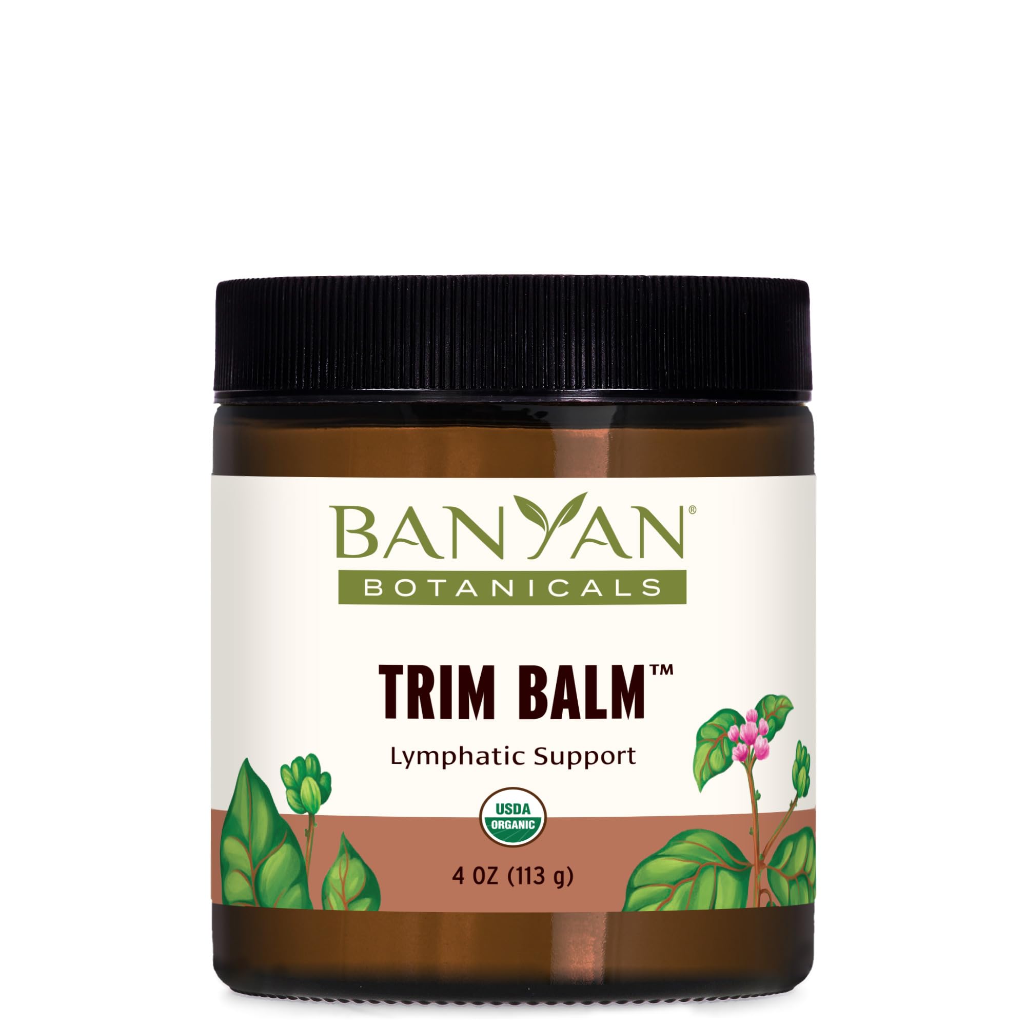 Banyan Botanicals Trim Balm shown on thigh for circulation support.