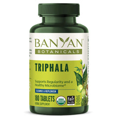 Banyan Botanicals Triphala tablets bottle front for daily digestive support