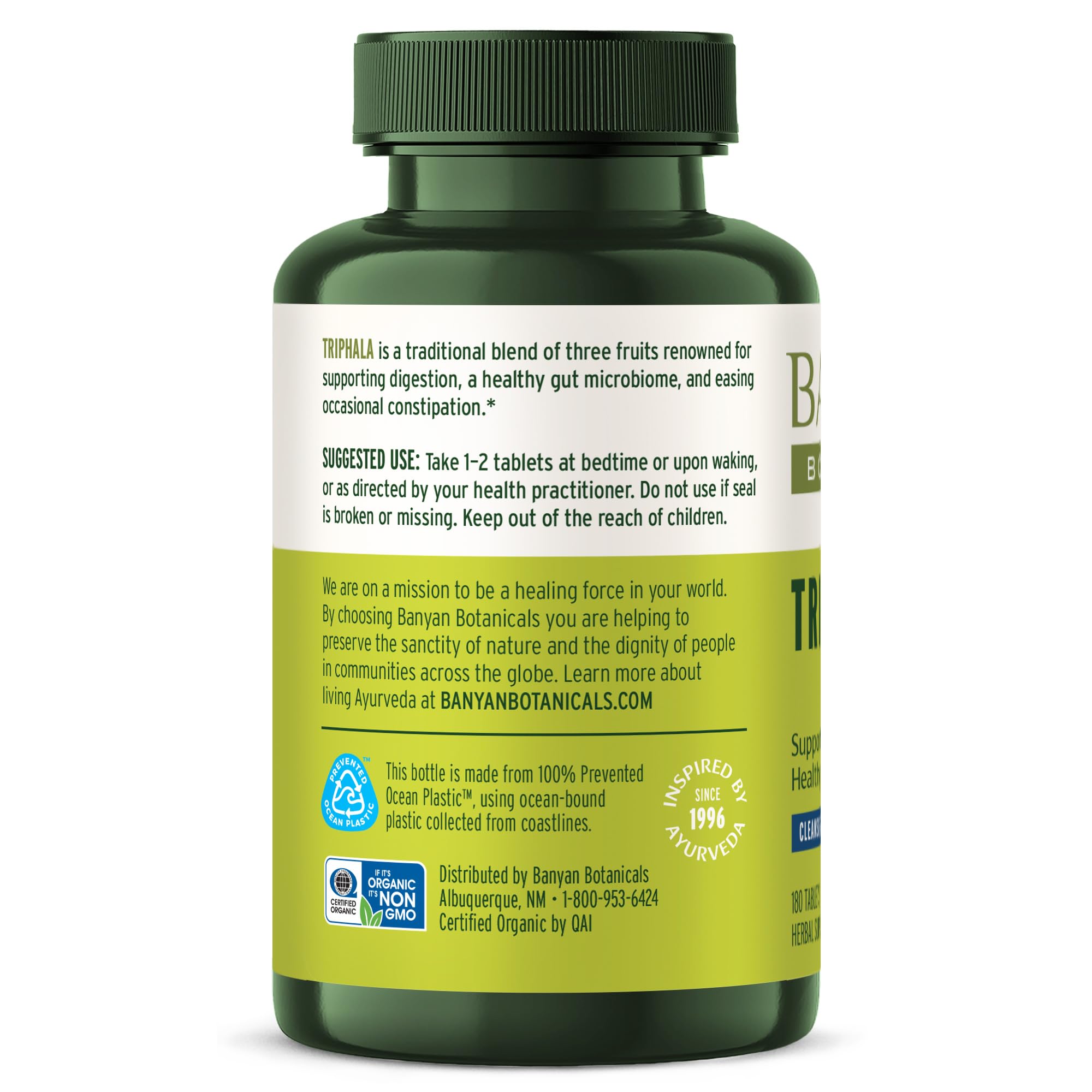 Banyan Botanicals Triphala label with organic certification detail