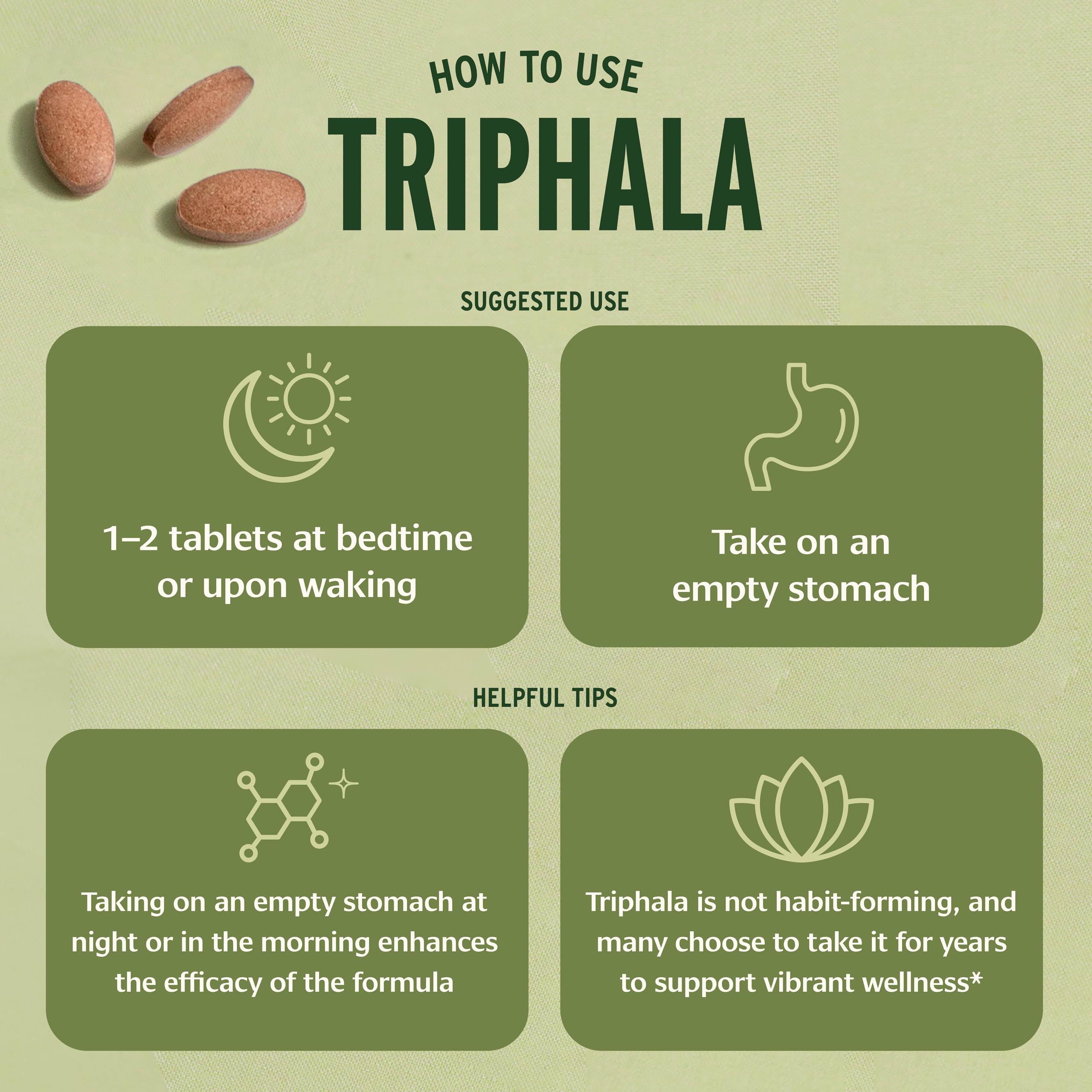 Banyan Botanicals Triphala tablets closeup of individual tablets