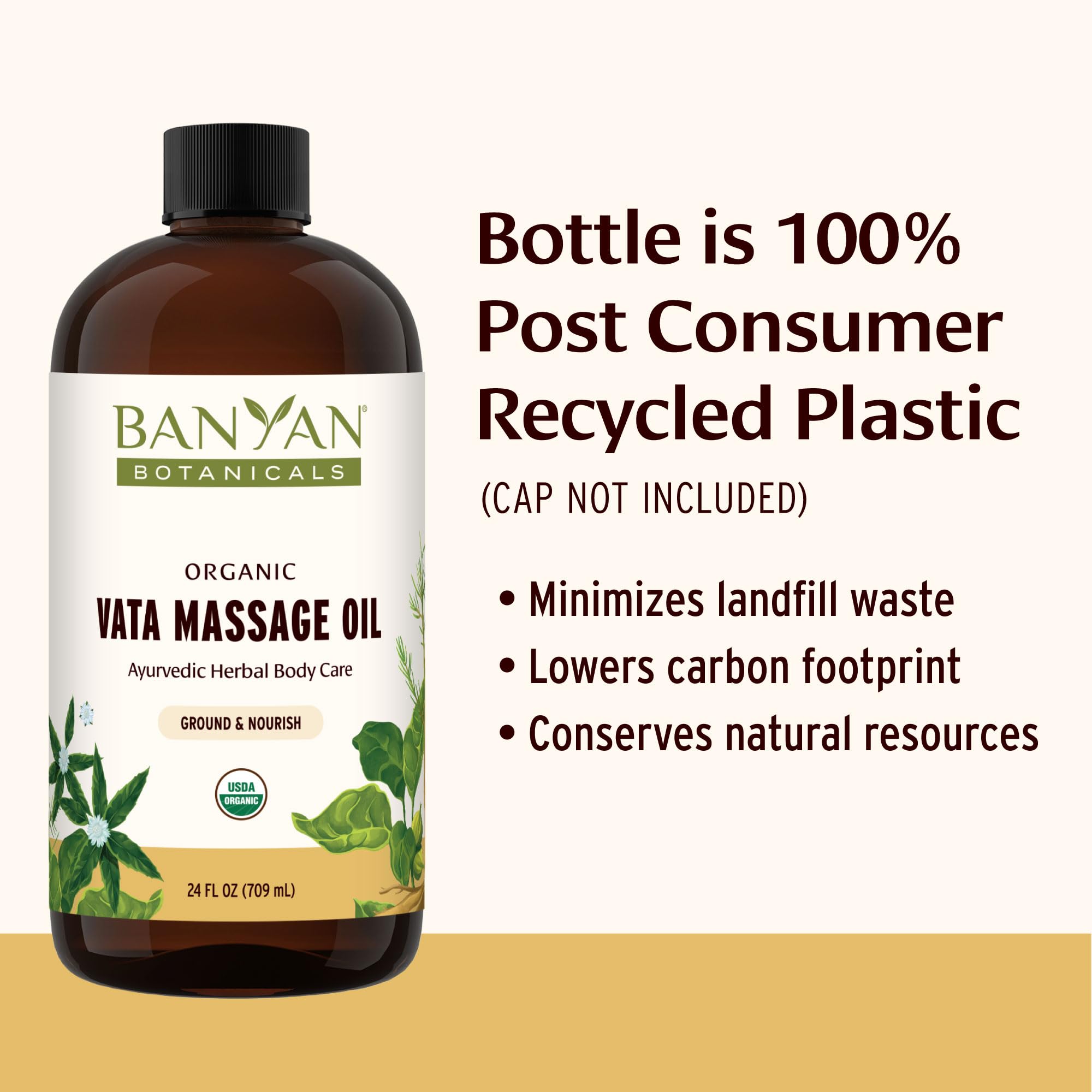 Banyan Botanicals Vata Massage Oil ingredients highlight with ashwagandha and shatavari