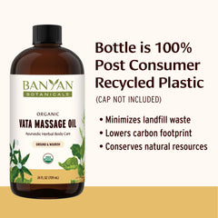 Banyan Botanicals Vata Massage Oil ingredients highlight with ashwagandha and shatavari