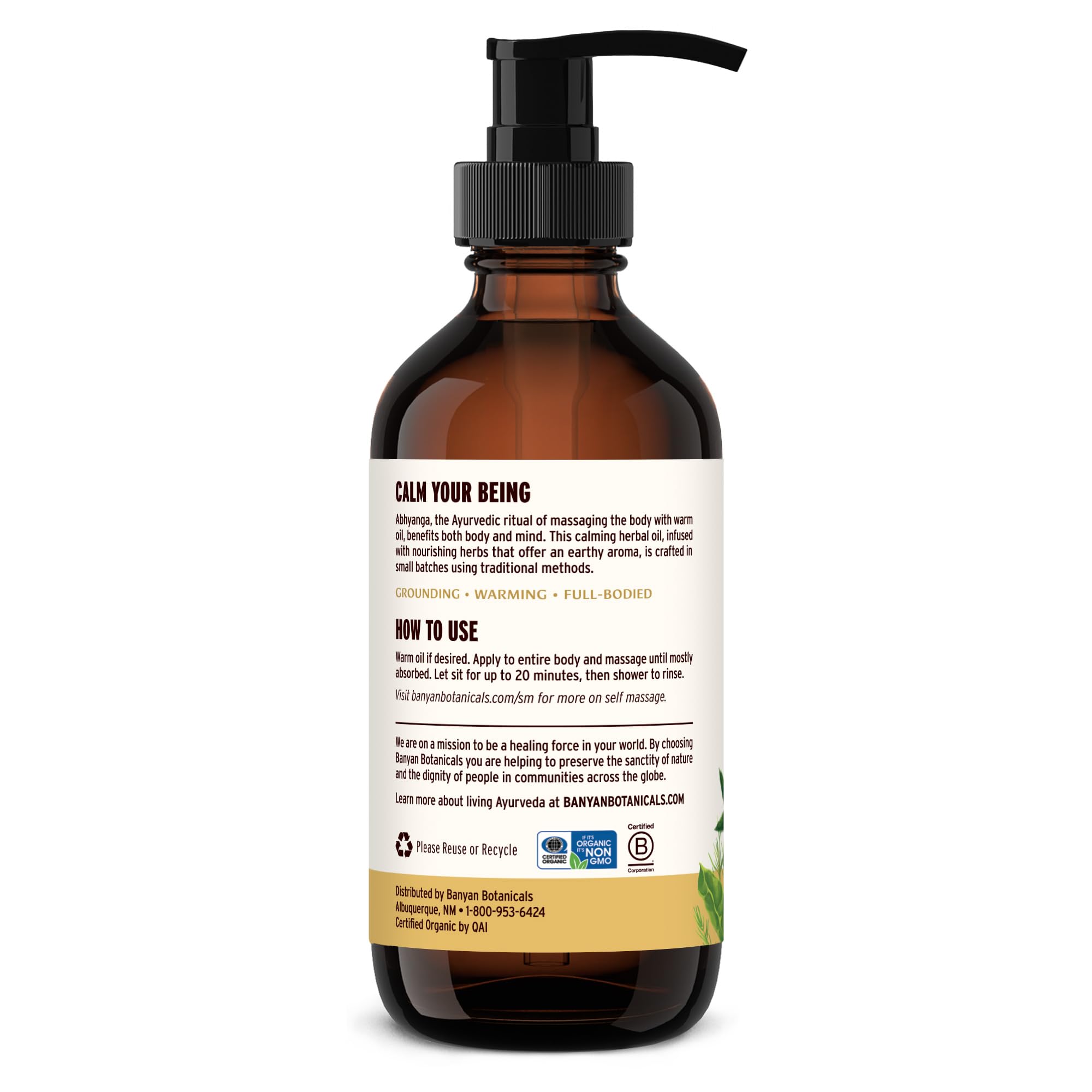 Sustainably sourced Banyan Botanicals Vata Massage Oil ingredients.
