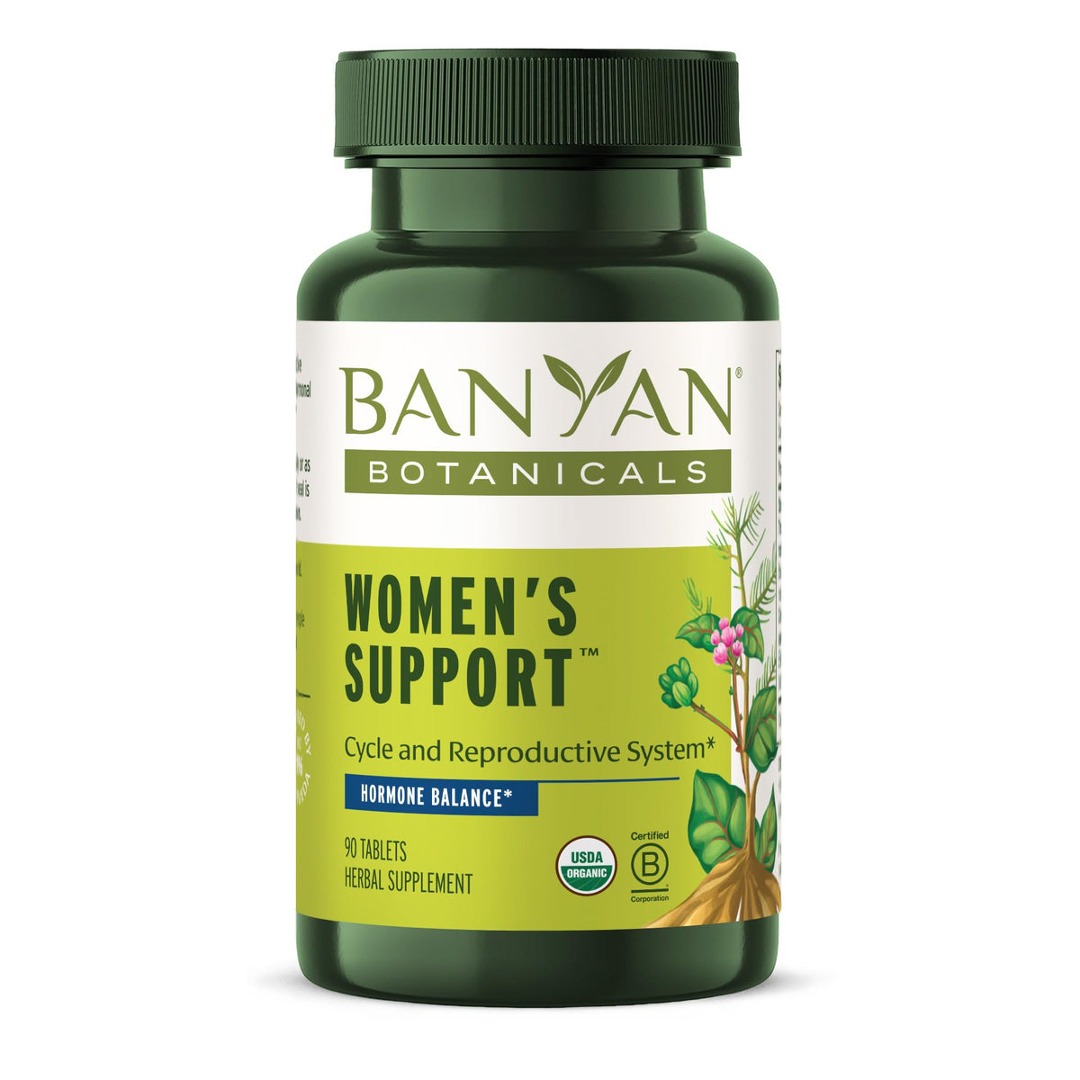 Banyan Botanicals Women's Support tablet bottle—balanced daily routine.