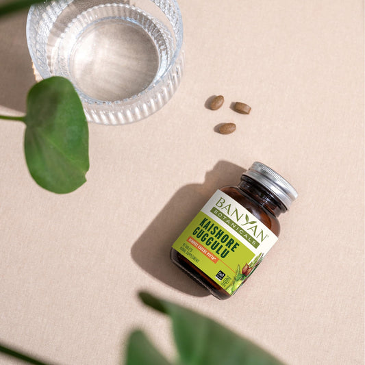 Kaishore Guggulu tablets close-up emphasizing joint comfort support and herbal integrity.