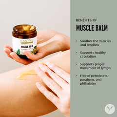 Banyan Botanicals Muscle Balm packaging box on display for organic, petroleum-free care