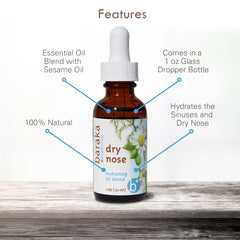 Baraka Dry Nose Nasal Oil close-up on dropper releasing oil for moisture.