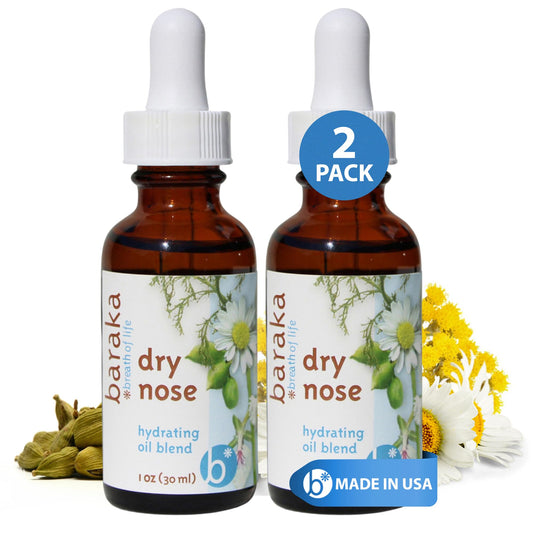 Baraka Dry Nose Nasal Oil dropper bottle for daily hydration.