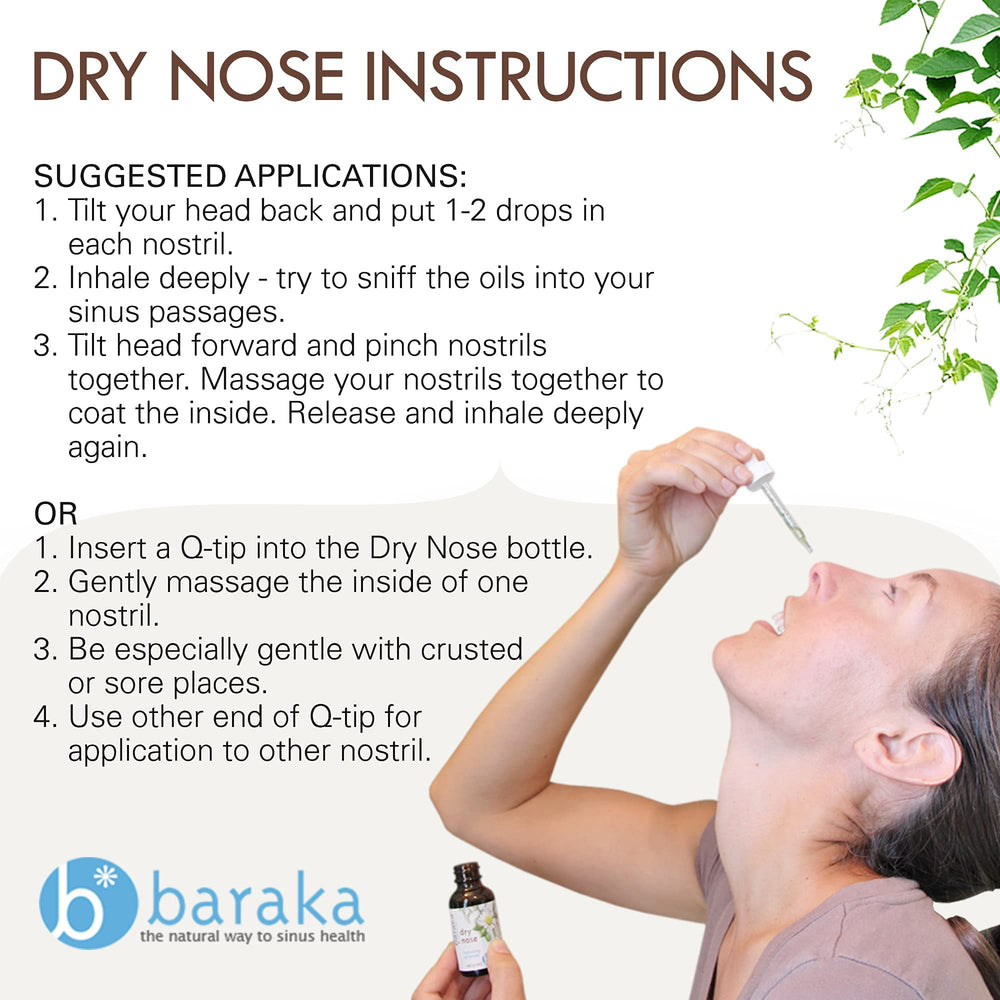 Baraka Dry Nose Nasal Oil packaging displayed on retail shelf.