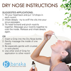 Baraka Dry Nose Nasal Oil packaging displayed on retail shelf.