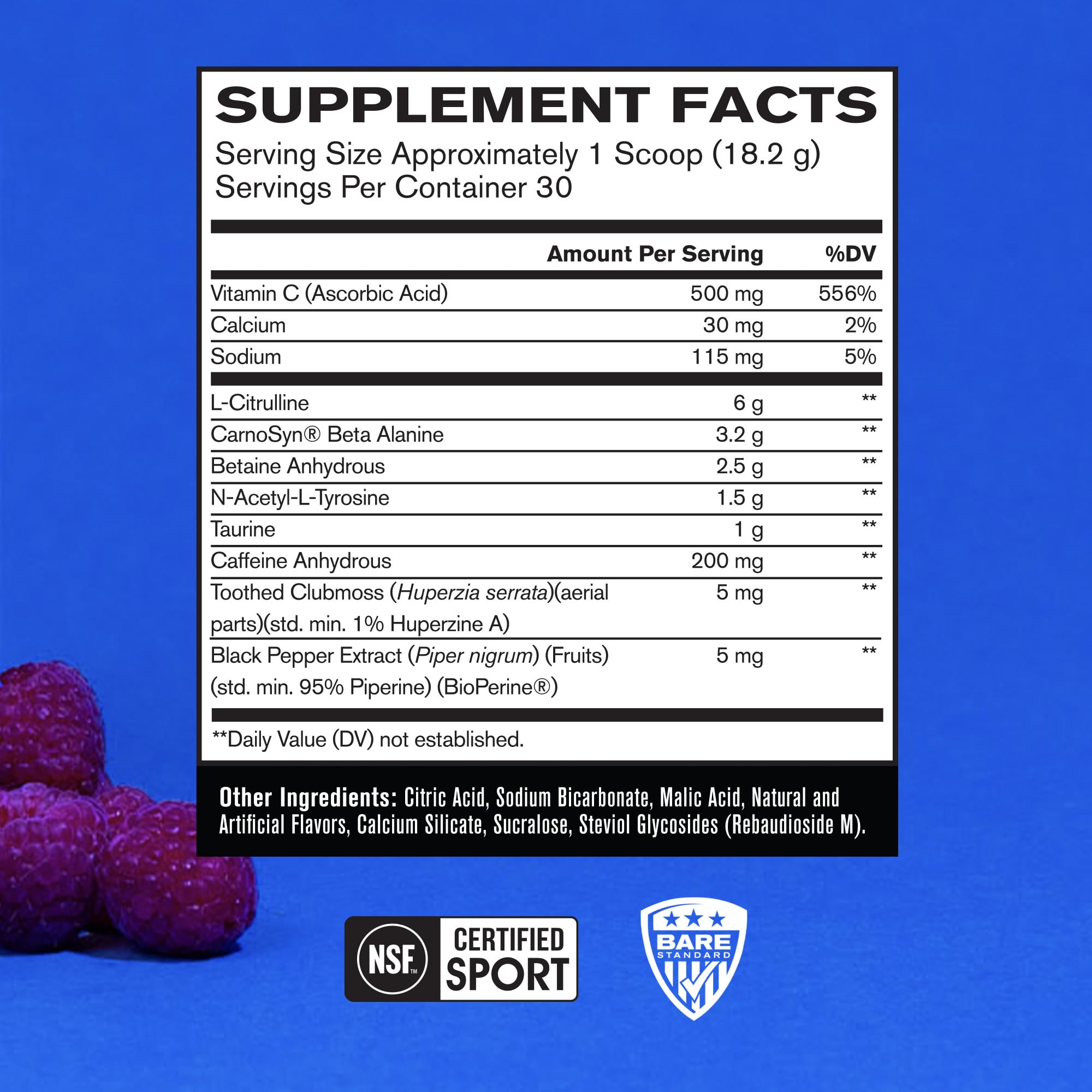Bare Flight blue raspberry powder scoop demonstrates easy to measure servings.