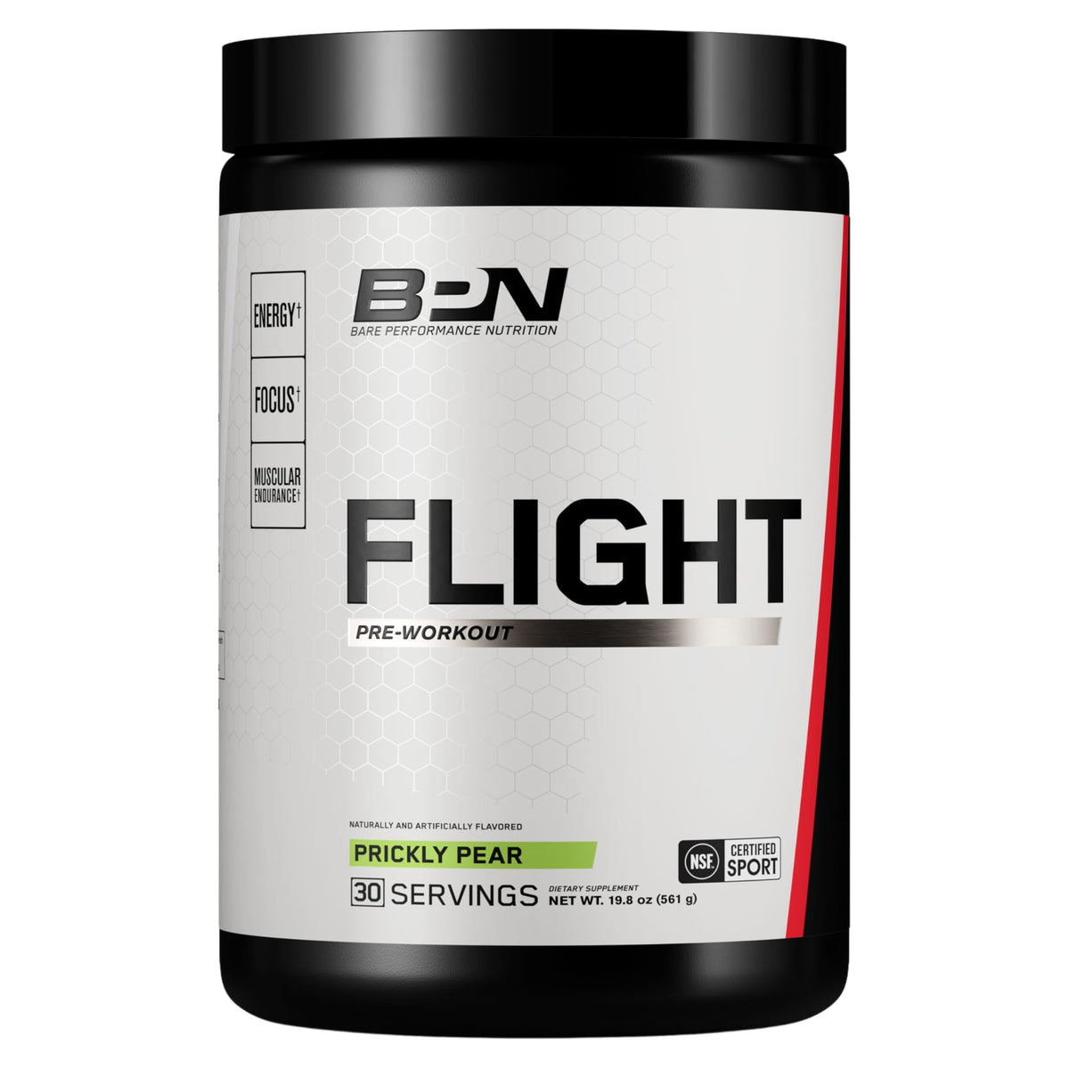 Bare Performance Flight pre-workout can with label visible for energized workouts