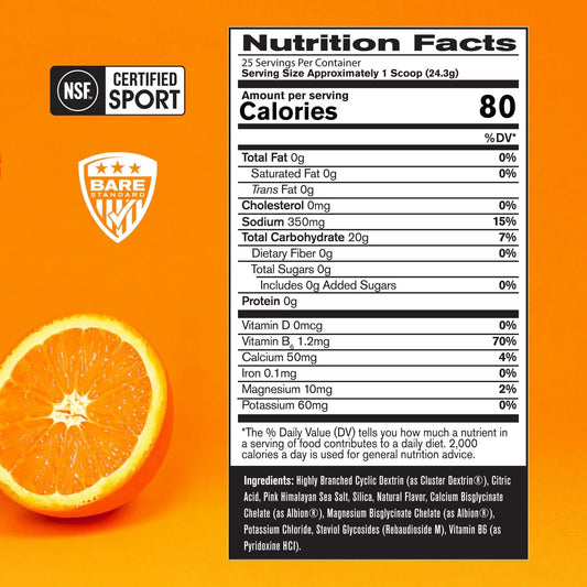 BARE G1M orange tub back highlights electrolyte blend for hydration