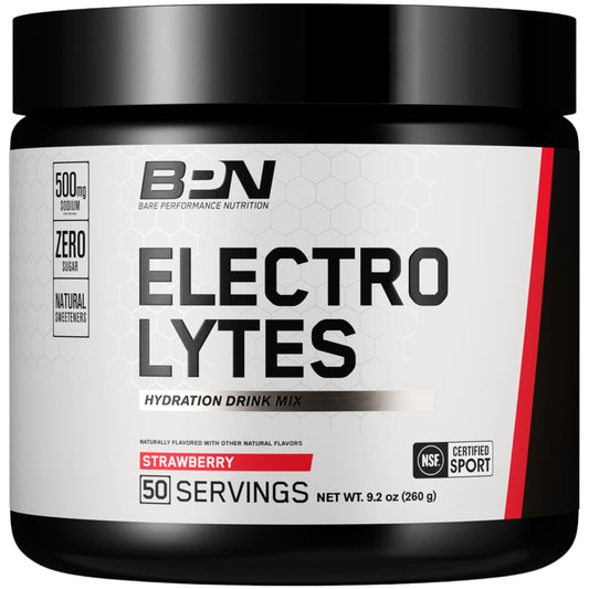BARE PERFORMANCE NUTRITION BPN Electrolytes bottle ready for strawberry hydration during workouts