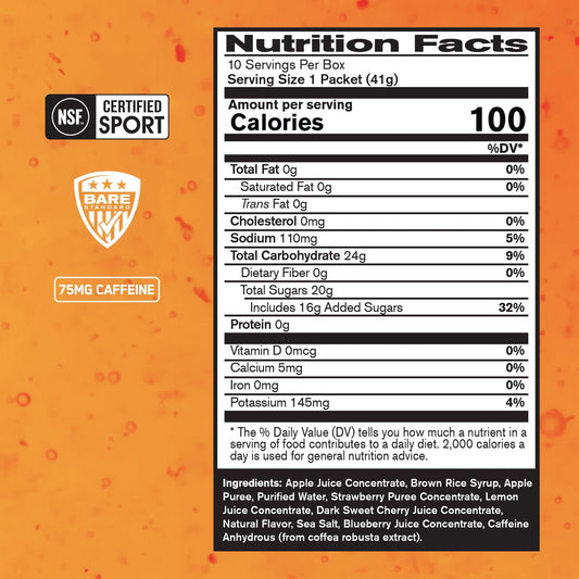 Front and back view of Go Gel Endurance mixed berry packet showing details