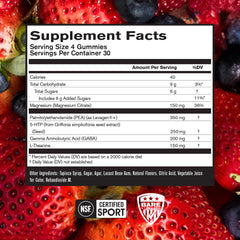 Close up of BPN Peak Sleep Gummy candies highlighting berry flavor for easy nightly support.