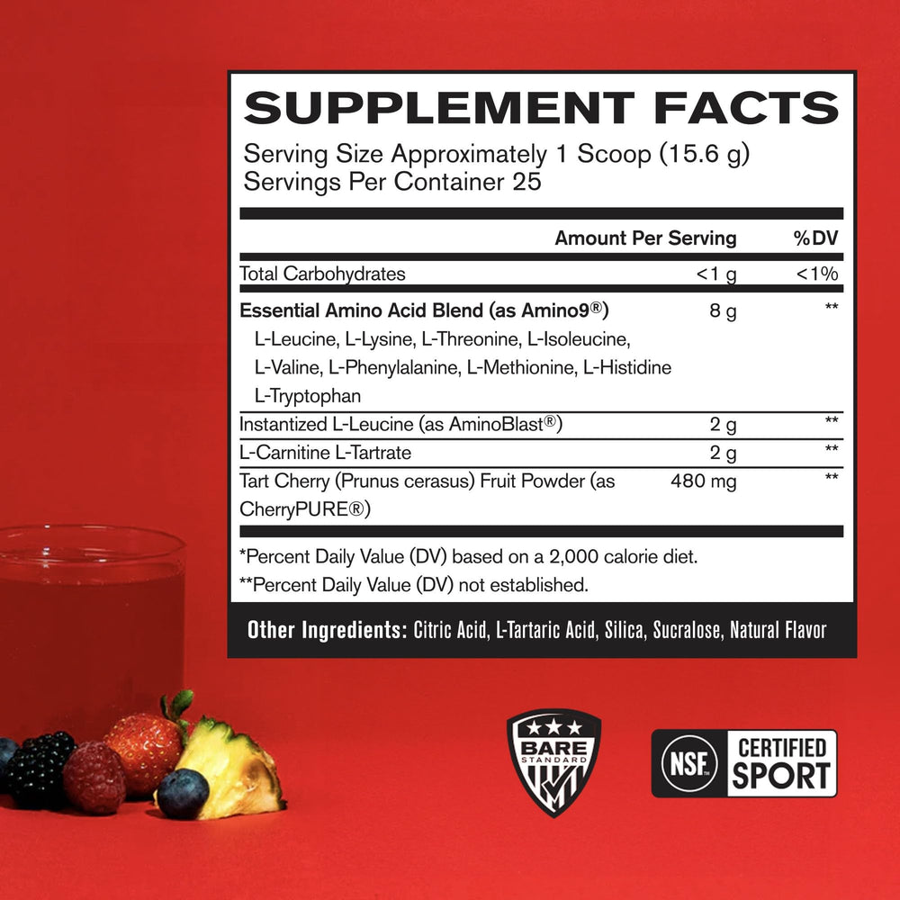Bare Performance Nutrition BPN Recover amino9 blend bottle supporting muscle repair.