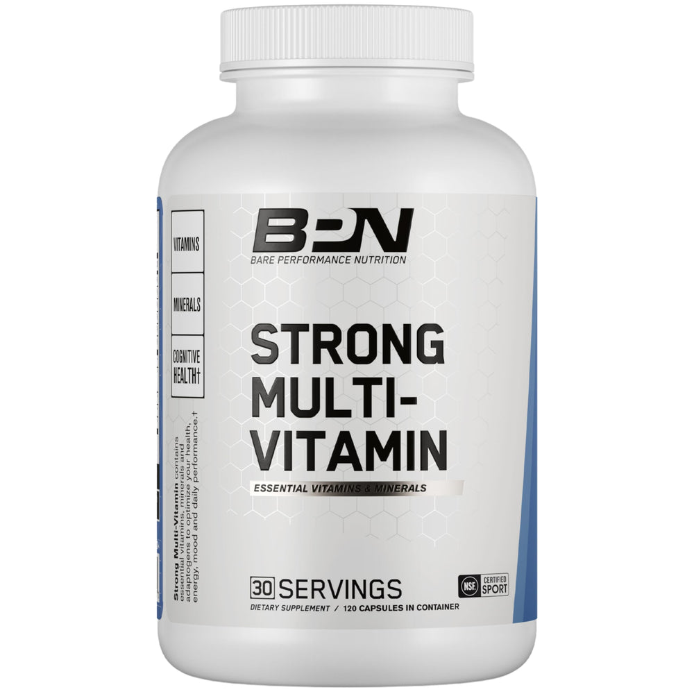 BARE PERFORMANCE NUTRITION BPN Strong Multi-Vitamin bottle front showing design and branding for daily energy support