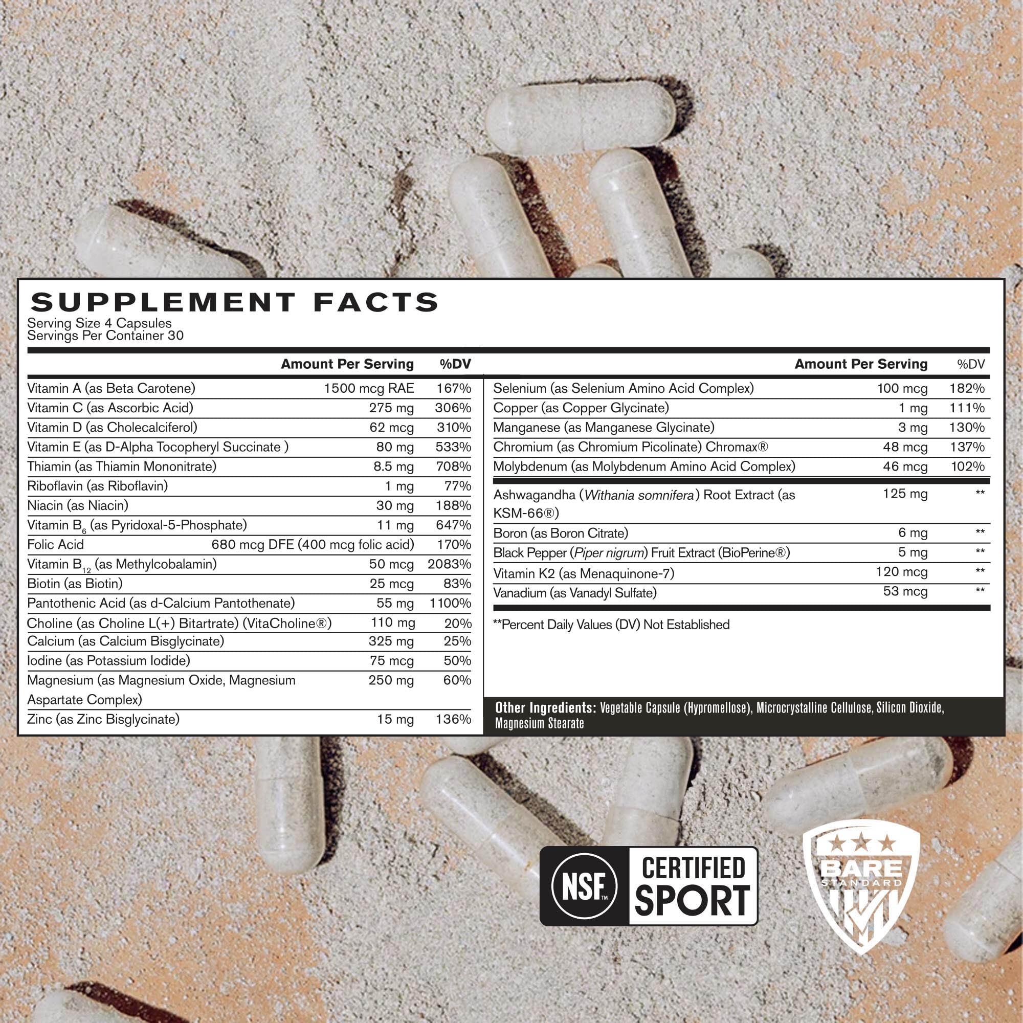 BARE PERFORMANCE NUTRITION BPN Strong Multi-Vitamin capsules close-up highlighting capsule quality