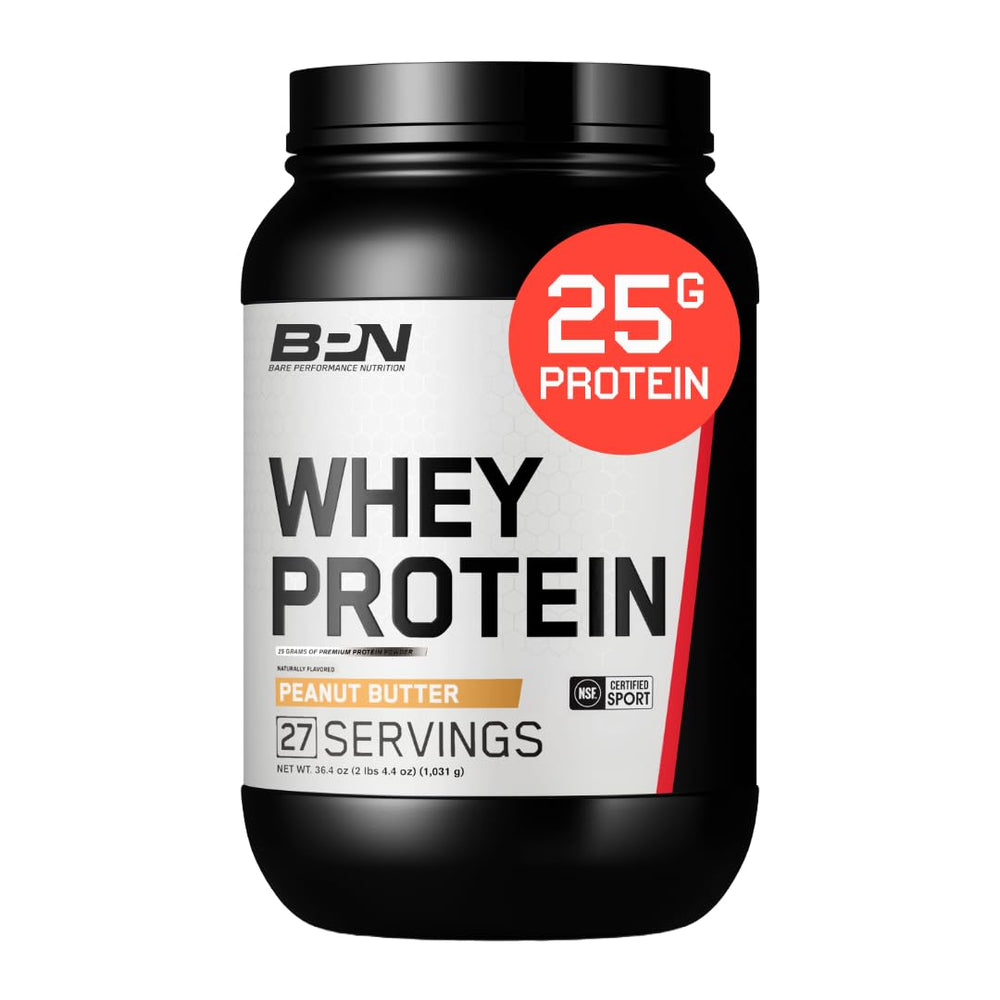 Bare Performance Nutrition BPN bottle pours the whey-casein blend for post-workout recovery.