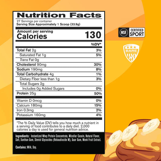 BARE PERFORMANCE NUTRITION BPN Whey Powder tub highlighting premium mixability and flavor options.