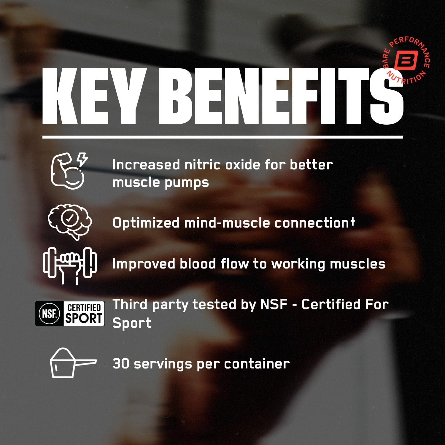 BARE PERFORMANCE NUTRITION EndoPump ingredients close-up, transparent formula for workout support.