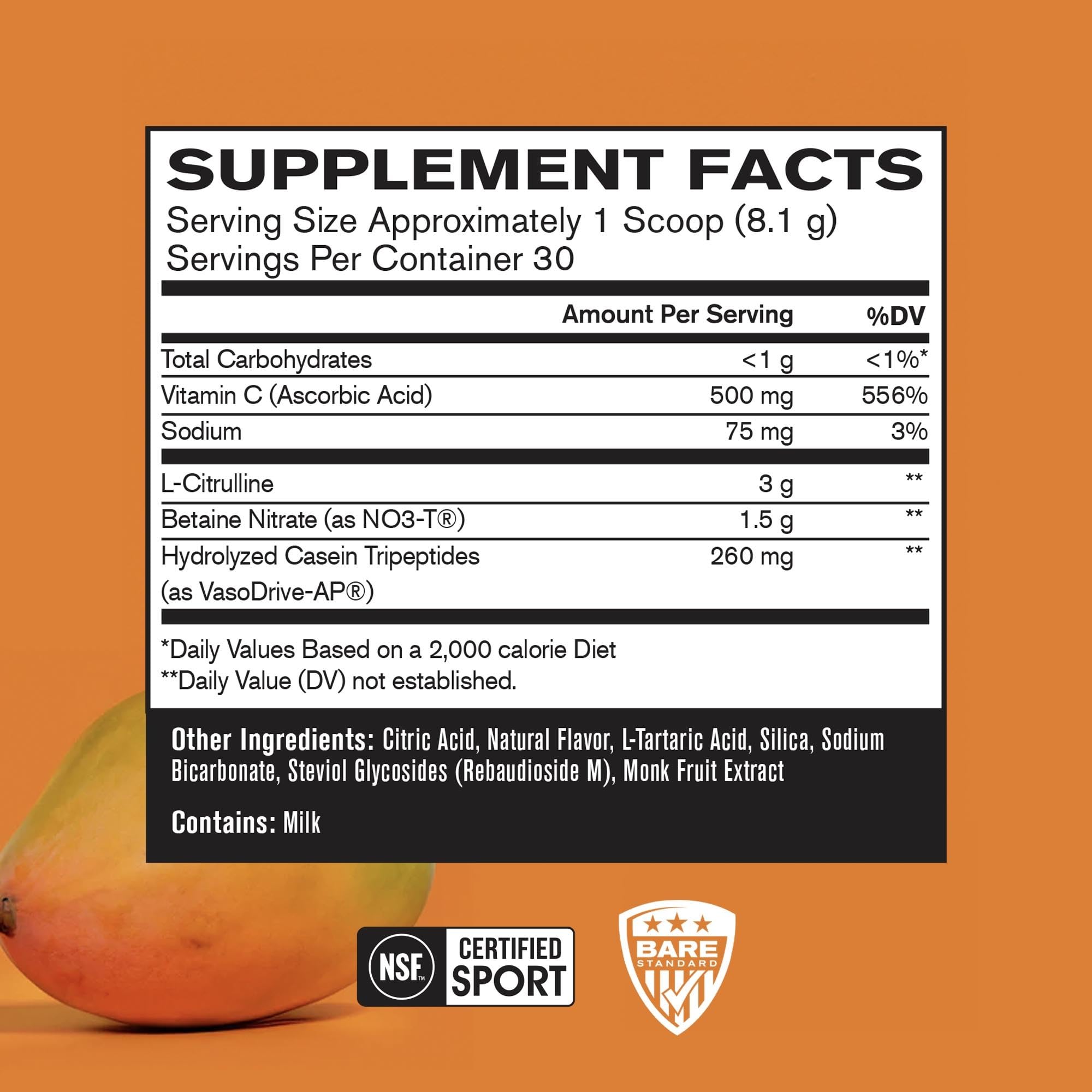 EndoPump label close-up with mango formula and nitric oxide benefits for workouts.
