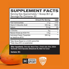 EndoPump label close-up with mango formula and nitric oxide benefits for workouts.