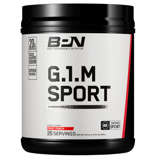 BARE PERFORMANCE NUTRITION G.1.M Fruit Punch tub supports endurance fueling.
