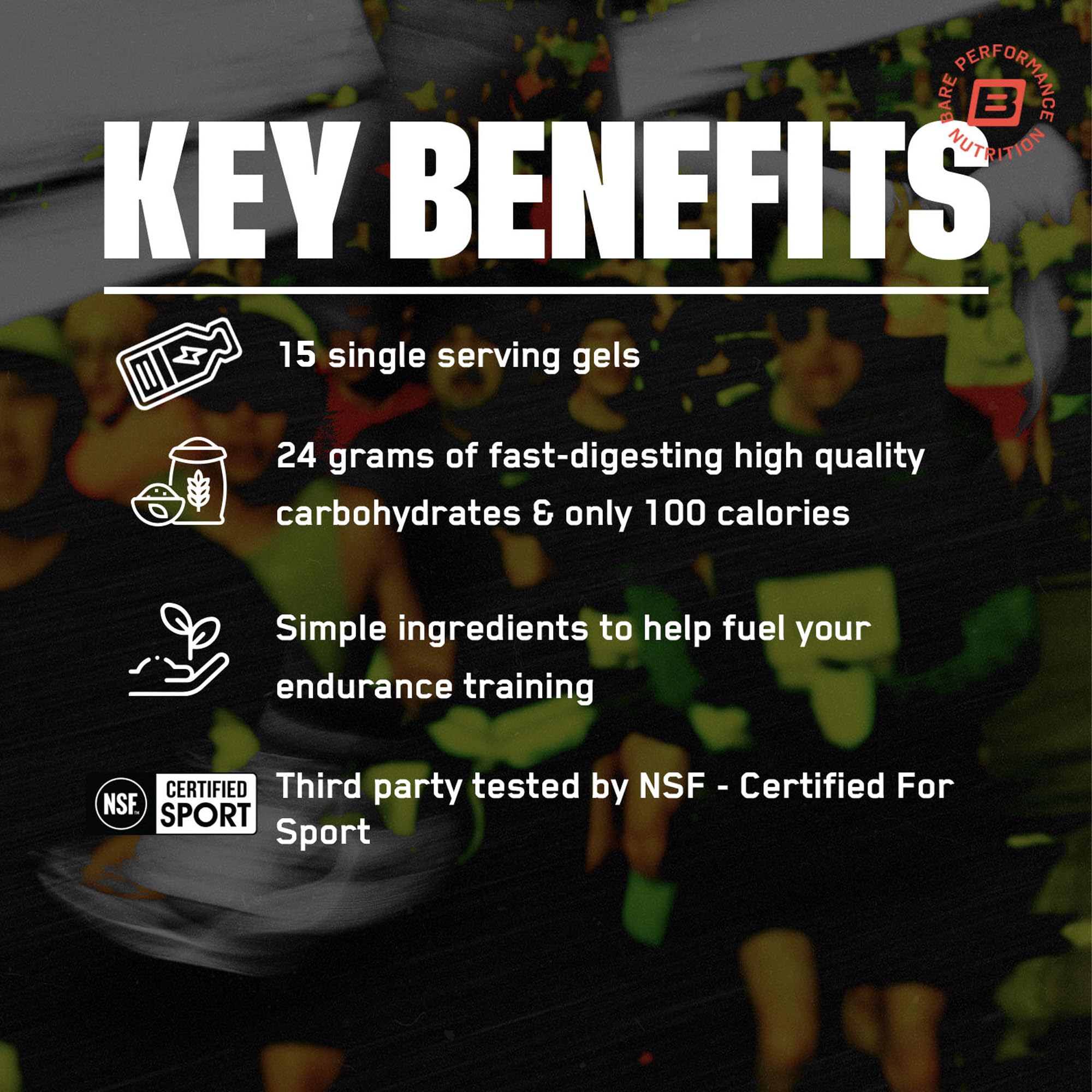 BARE PERFORMANCE NUTRITION Go Gel mid-run, grab a pack for instant energy.