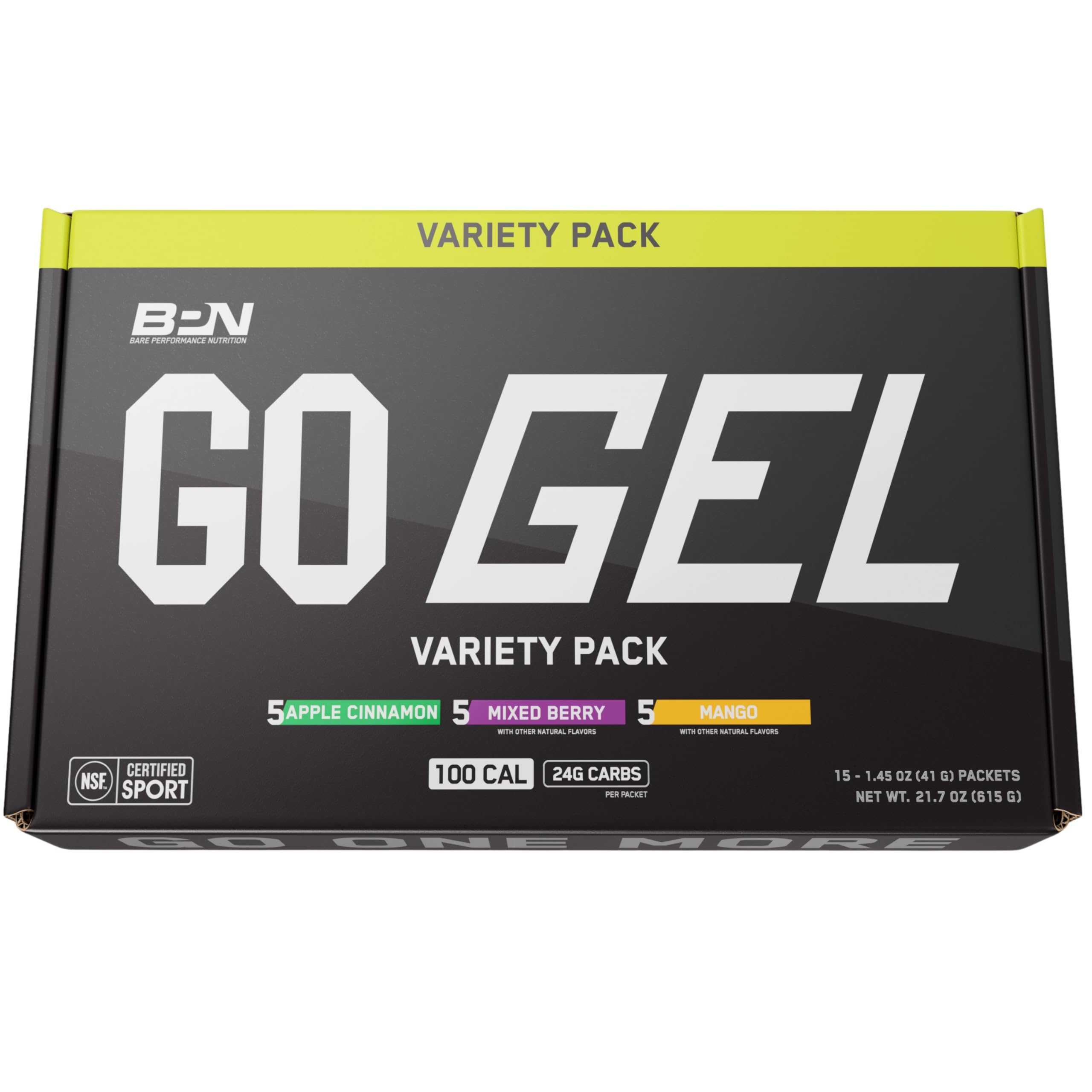 BARE PERFORMANCE NUTRITION Go Gel vegan gluten-free badge indicates dietary suitability.