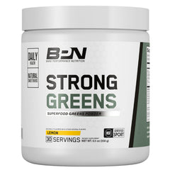Bare Performance Nutrition Strong Greens Lemon powder tub for nutrient boost