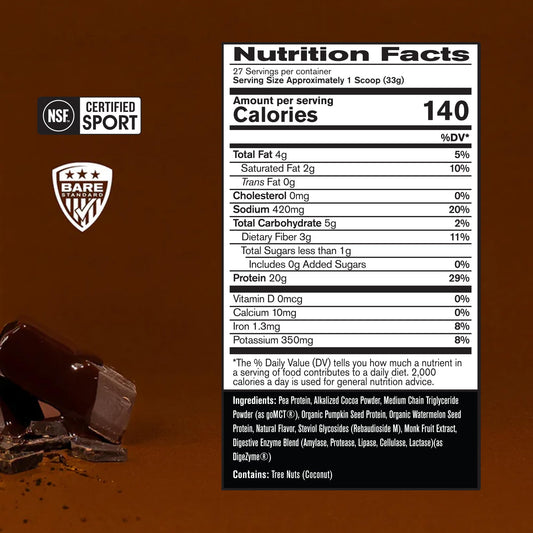 Bare Performance vegan protein close-up of pea protein for clean plant-based blend
