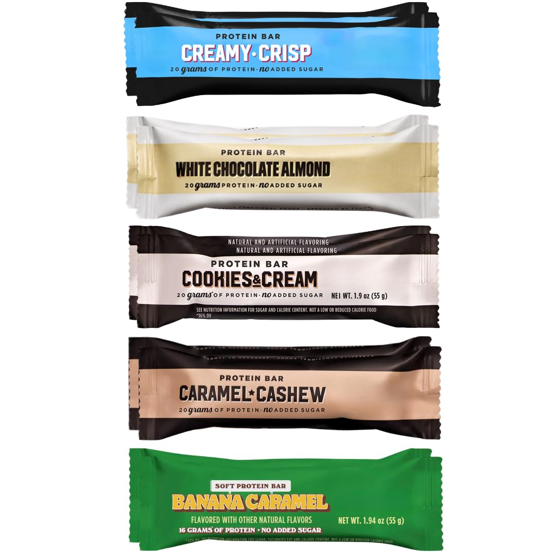 BarebeIIs protein bars assorted front view for convenient high-protein snacking on the go.