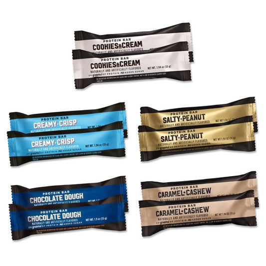 Barebell protein bar variety pack image, 10 bars for post-workout energy and protein support