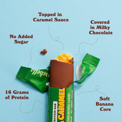 Banana caramel bar with visible caramel sauce on Barebells bar
