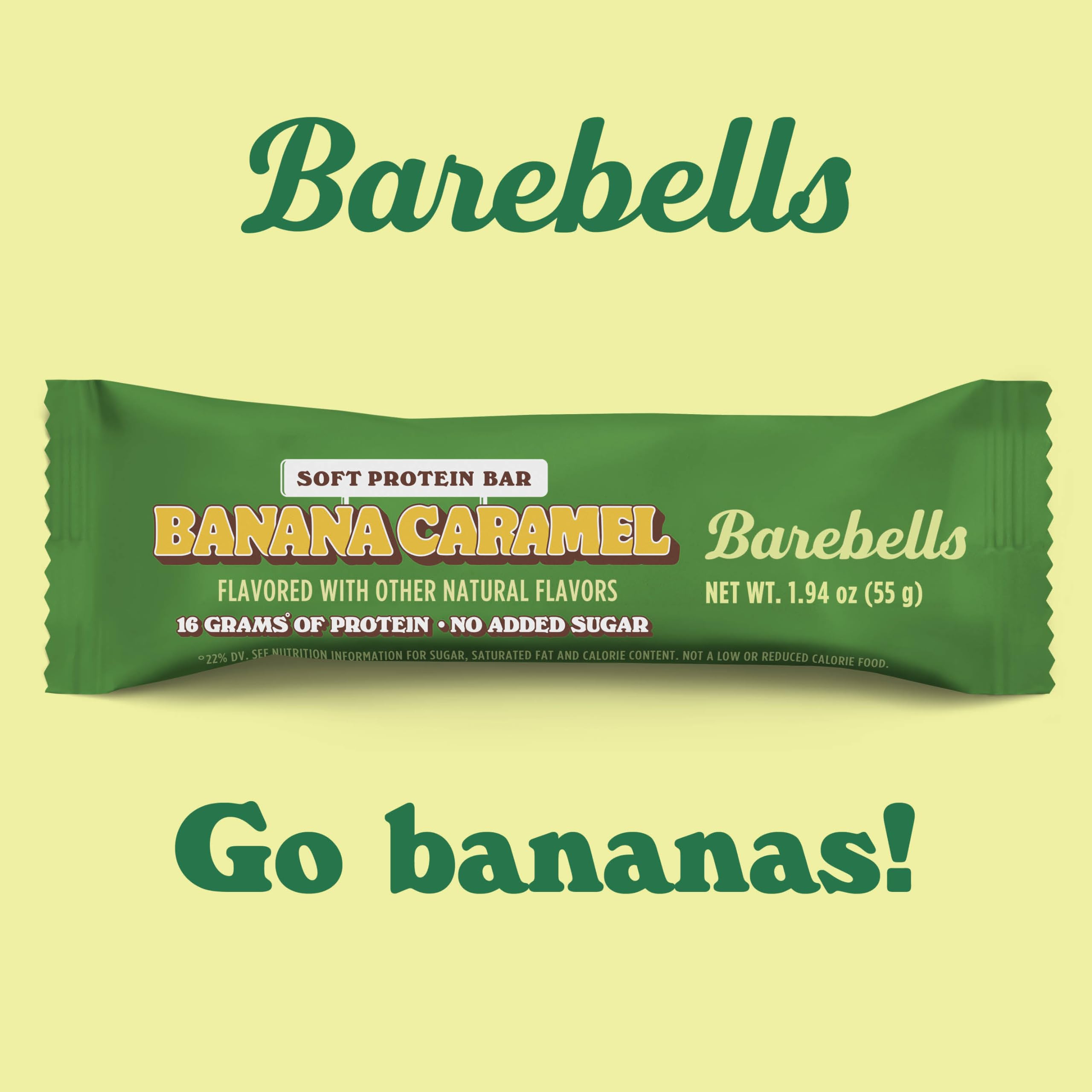 Barebells banana caramel bar pack displayed on a shelf