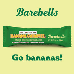 Barebells banana caramel bar pack displayed on a shelf