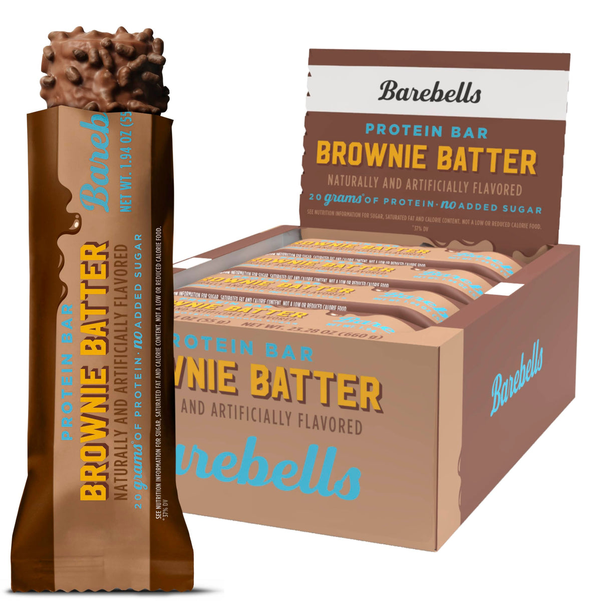 Barebells Brownie Batter Bar packaging ready for on-the-go snacking.