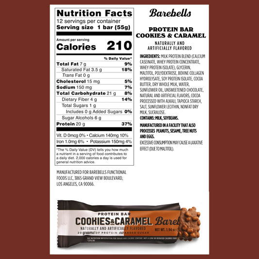 Barebells Cookies and Caramel bar close-up highlights silky coating and satisfying texture.