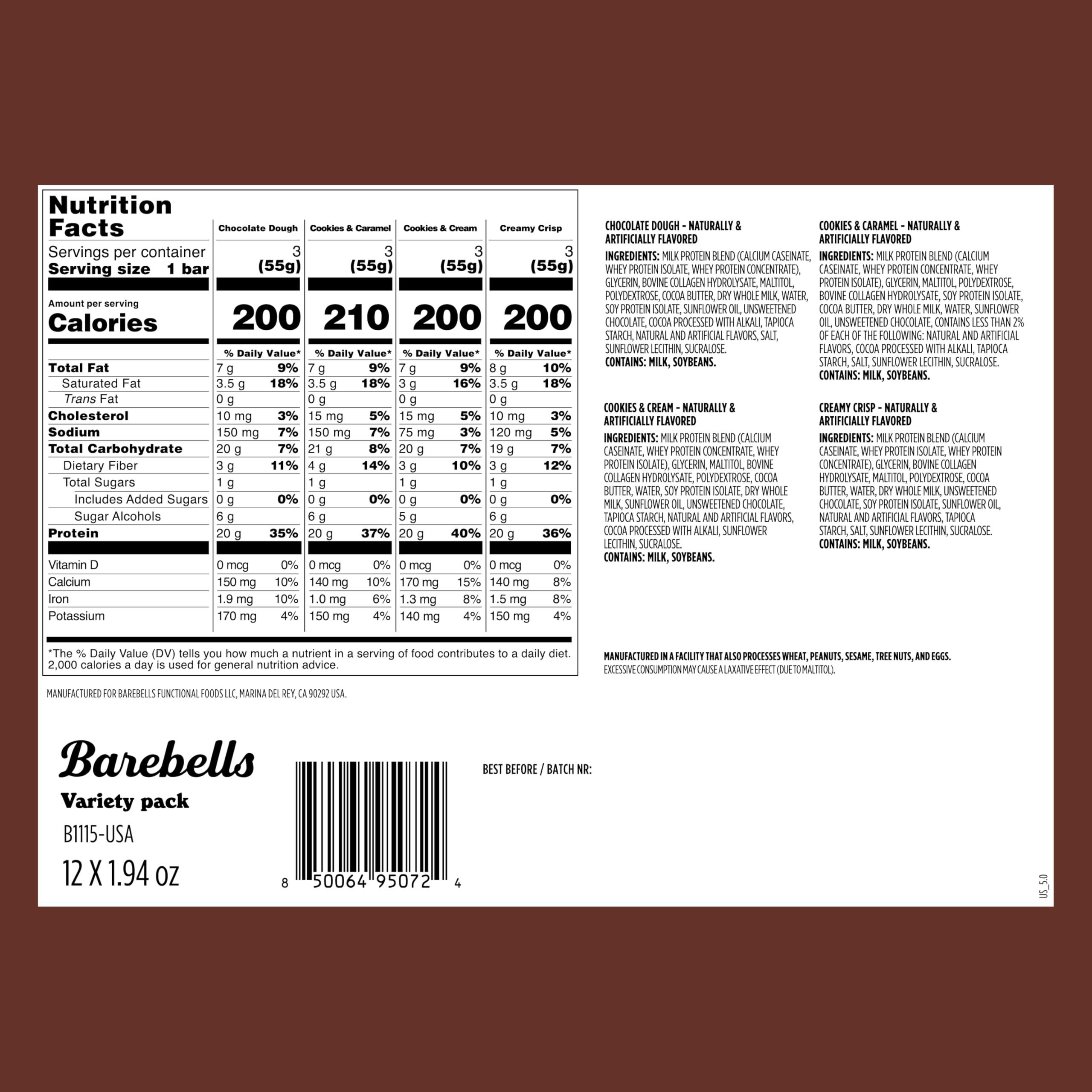 Barebells cookies & cream bar close-up showing creamy texture and flavor.