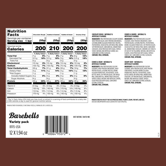 Barebells cookies & cream bar close-up showing creamy texture and flavor.