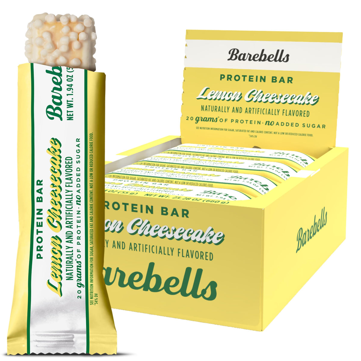 Barebells Lemon Cheesecake bar pack shot for convenient on-the-go snacking.
