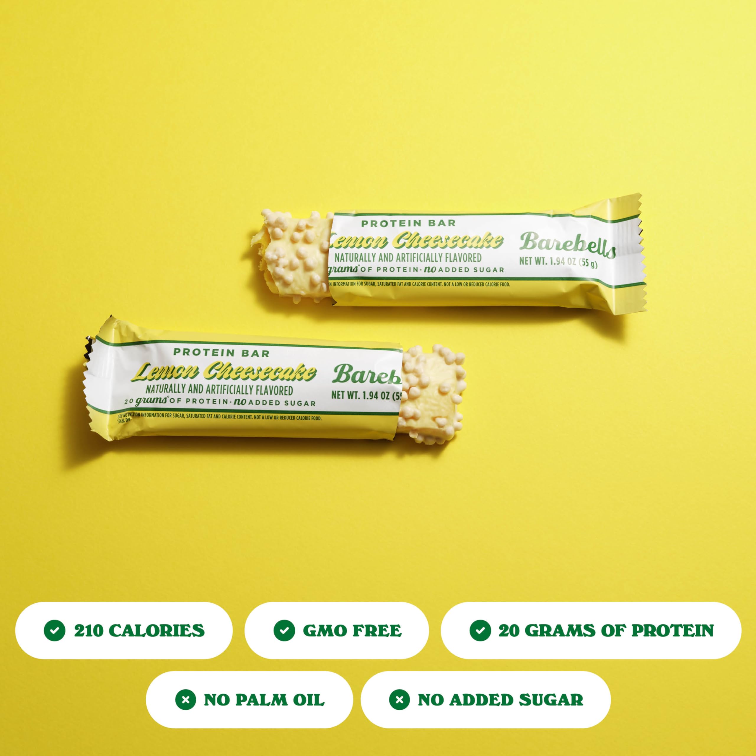 Barebells Lemon Cheesecake bar texture close-up showing soft, chewy bite.