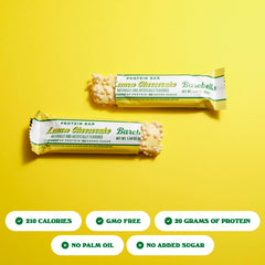 Barebells Lemon Cheesecake bar texture close-up showing soft, chewy bite.